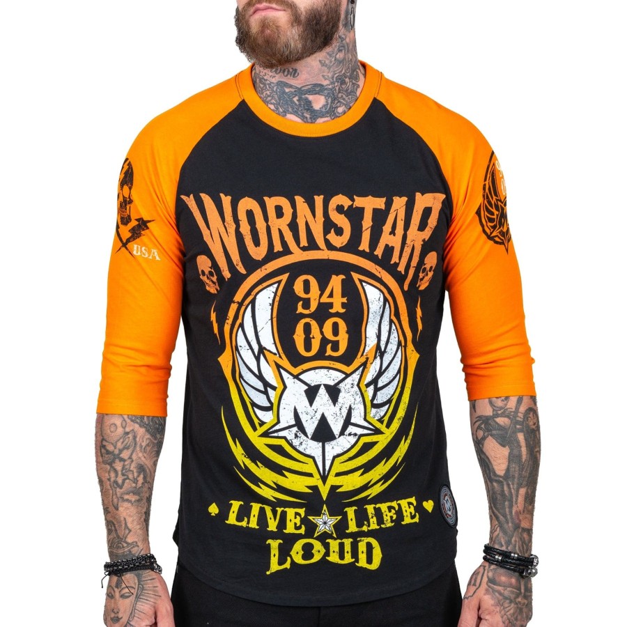 Tees | Artist Asylum Collection Live Life Loud Raglan Tee - Orange/Black