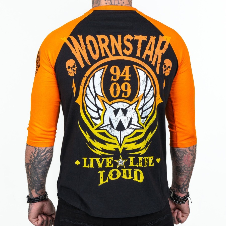 Tees | Artist Asylum Collection Live Life Loud Raglan Tee - Orange/Black